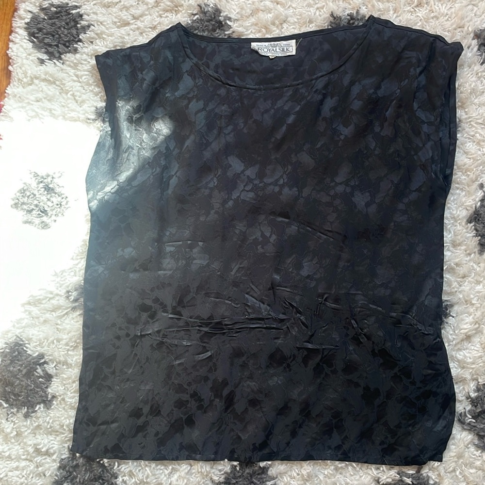 Vintage 90s Silk Black Leopard Blouse M/L